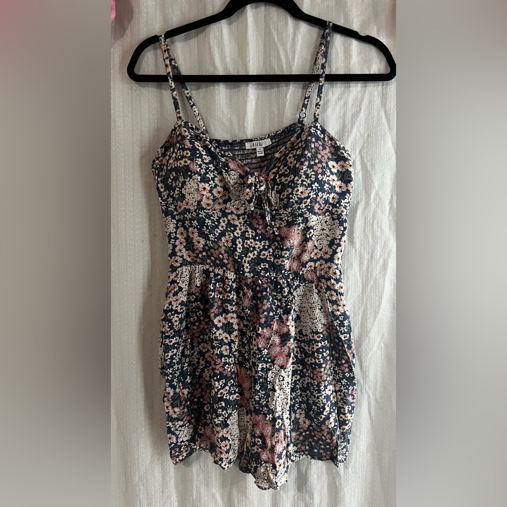 AUW Pink and White Floral Tie Front Camisole